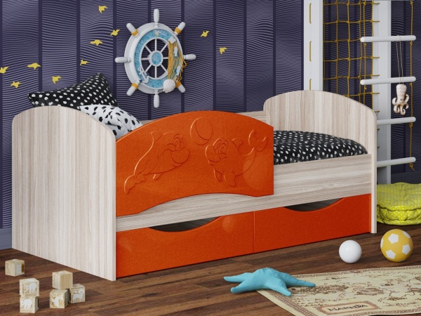Детская Кровать Дельфин-3 МДФ с фасадом 3D/Разные Цвета