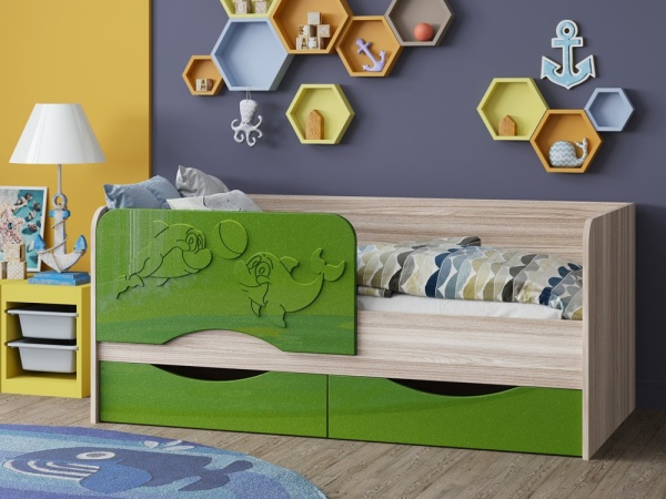 Детская Кровать Дельфин-2 МДФ с фасадом 3D/Разные Цвета